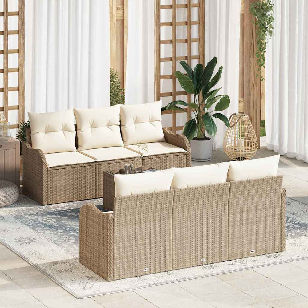 7 dalių sodo sofa komplektas su pagalvėlėmis, smėlio spalvos, poliratanas
