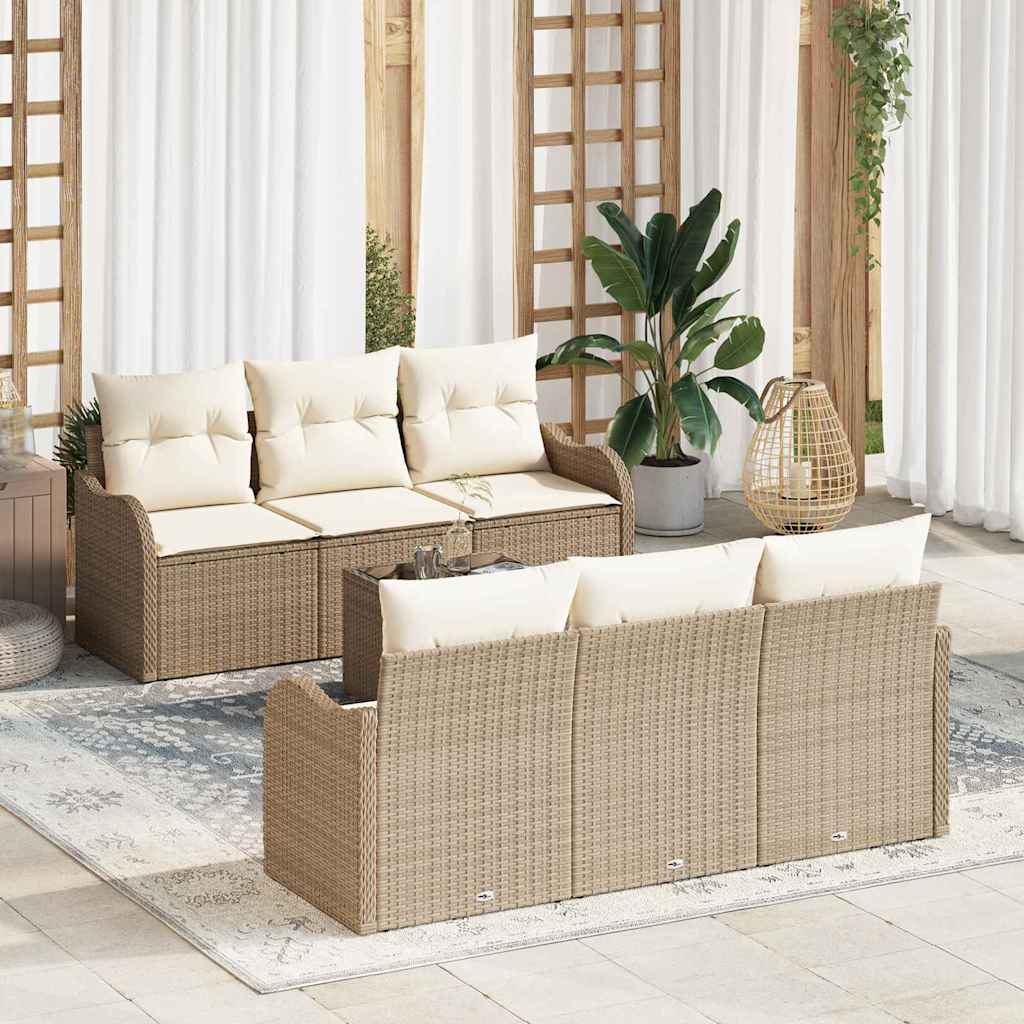 7 dalių sodo sofa komplektas su pagalvėlėmis, smėlio spalvos, poliratanas