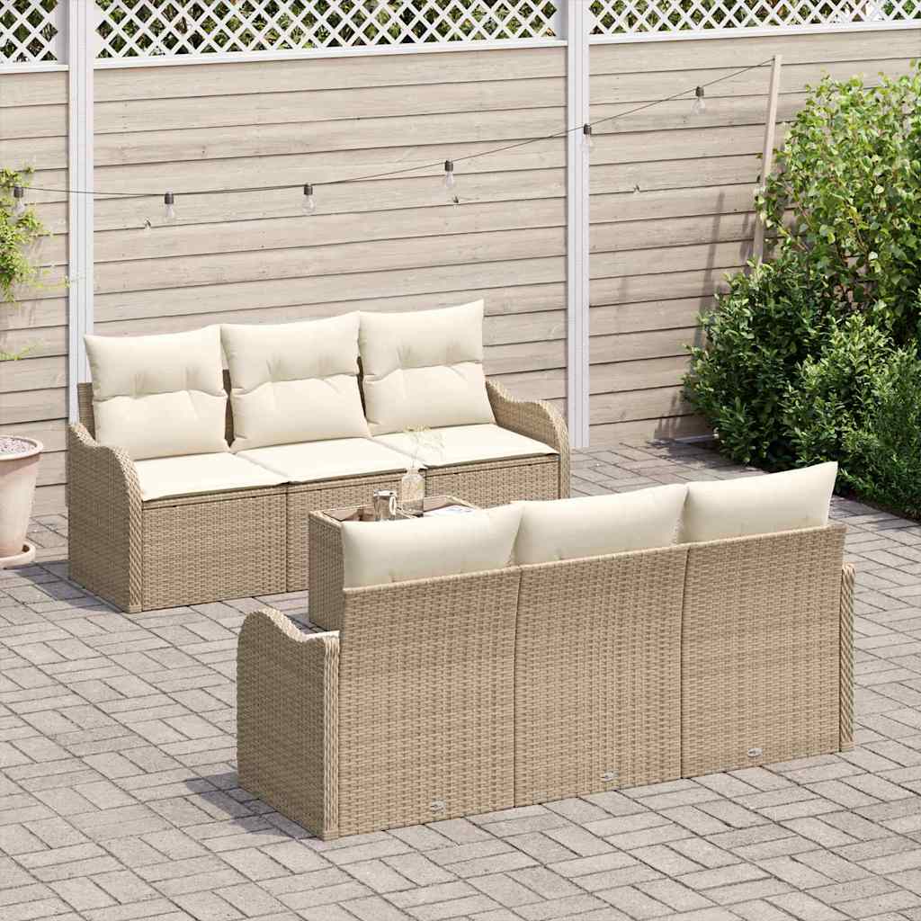 7 dalių sodo sofa komplektas su pagalvėlėmis, smėlio spalvos, poliratanas
