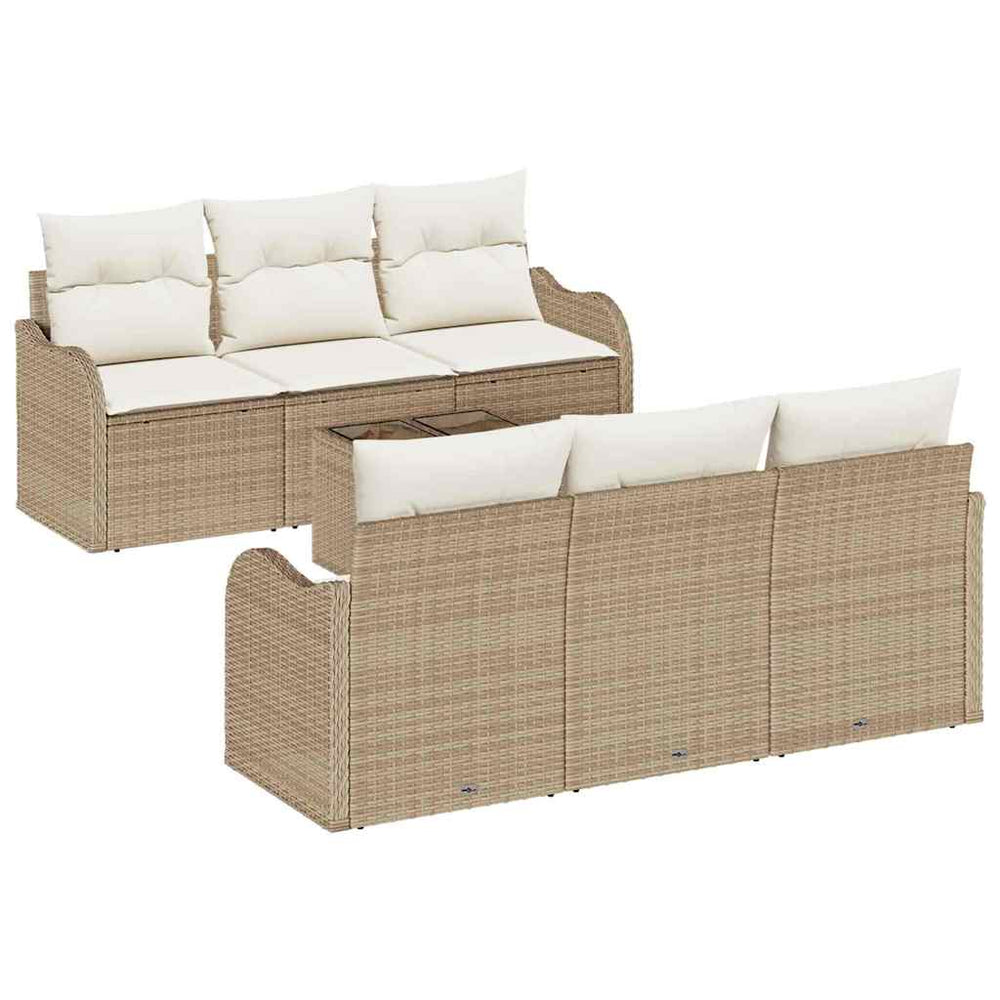 7 dalių sodo sofa komplektas su pagalvėlėmis, smėlio spalvos, poliratanas