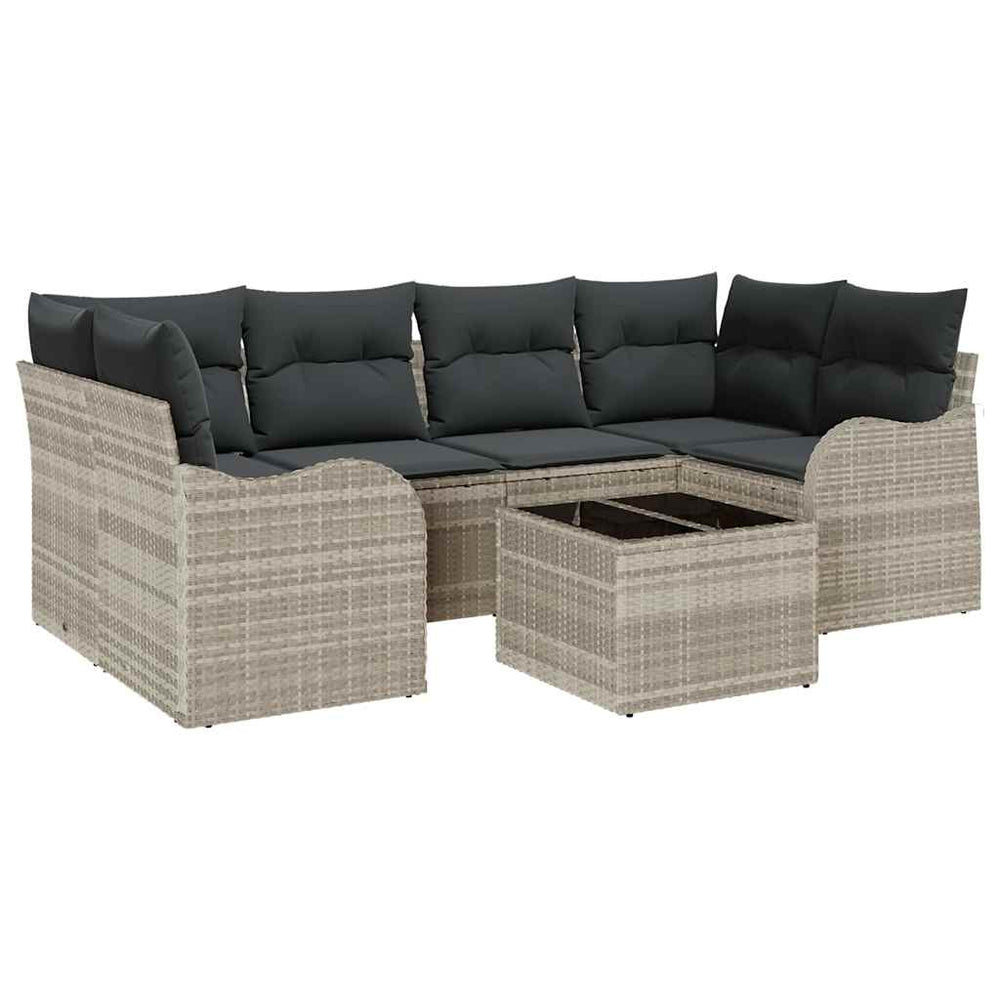 7-Piece Garden Sofa Set with Cushions, Light Grey Polyrattan