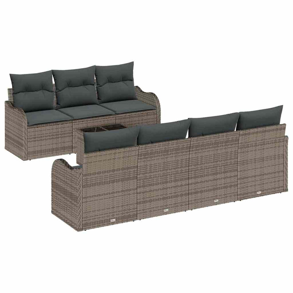 8-piece garden sofa set with cushions, grey, poly rattan