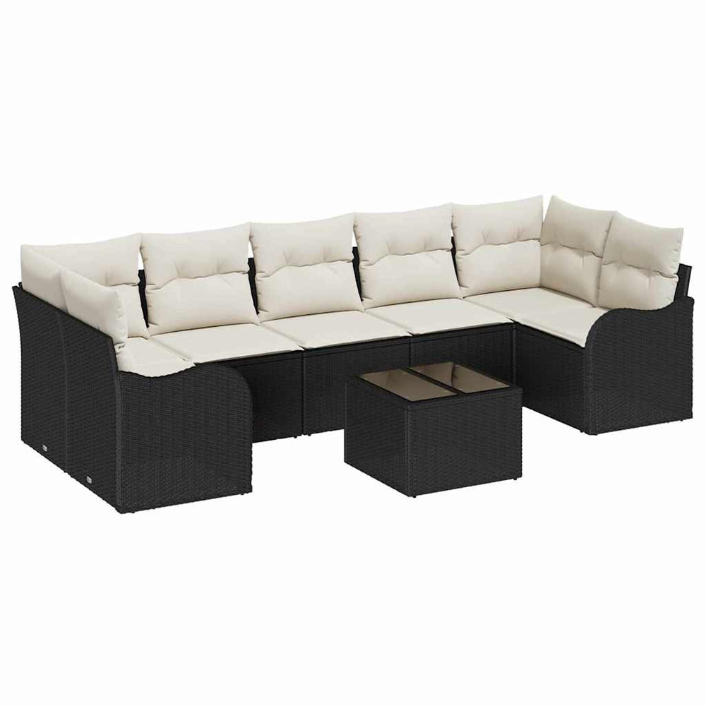 8-piece garden sofa set with black poly rattan cushions