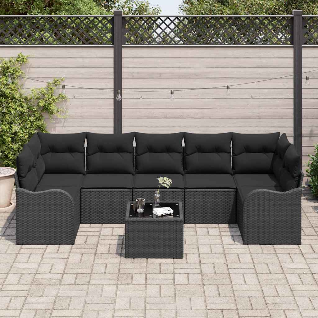 8 dalių sodų sofas su pagalvėlėmis juodom poli ratanom