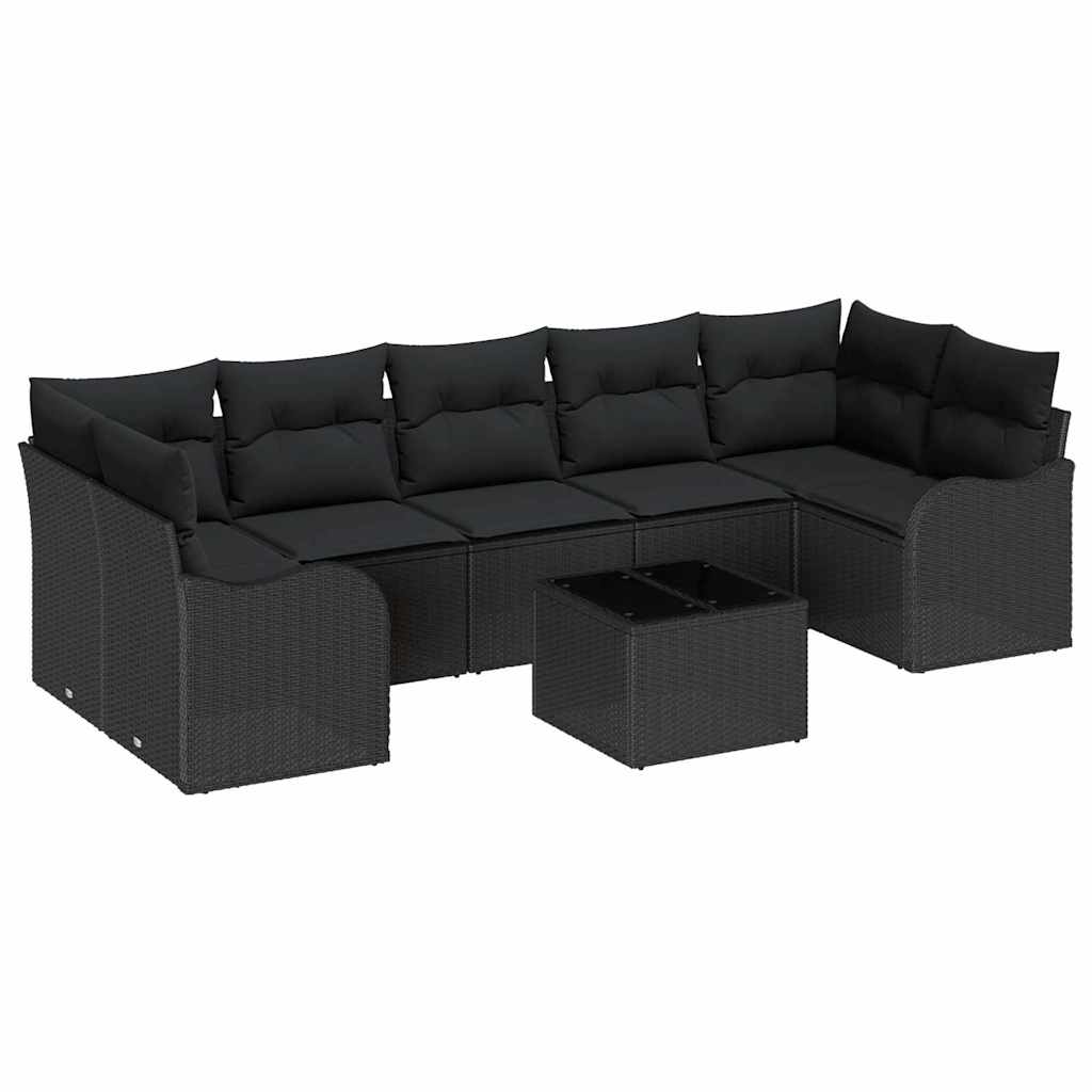 8 dalių sodų sofas su pagalvėlėmis juodom poli ratanom