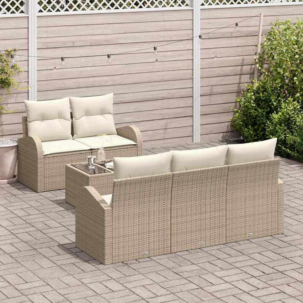 6 dalių sodo sofa rinkinys su pagalvėlėm smėlio spalvos poli rattan
