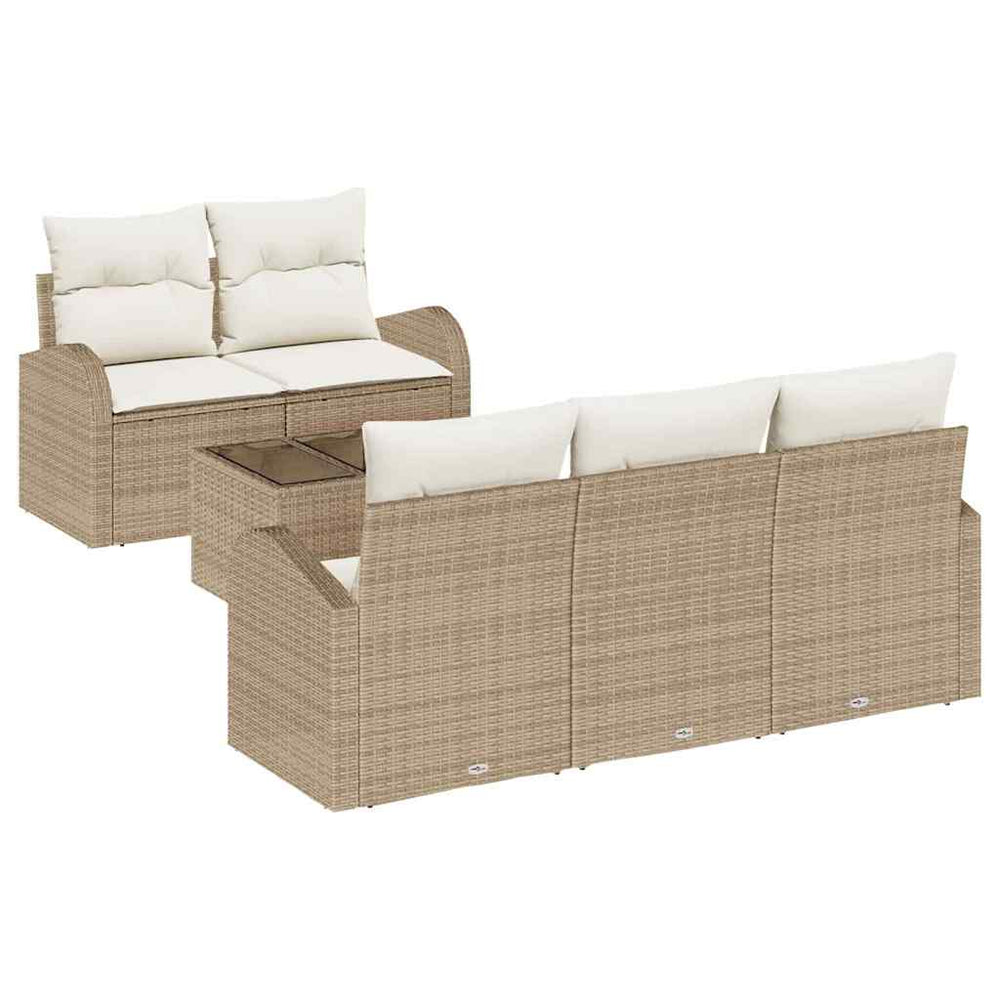 6 dalių sodo sofa rinkinys su pagalvėlėm smėlio spalvos poli rattan