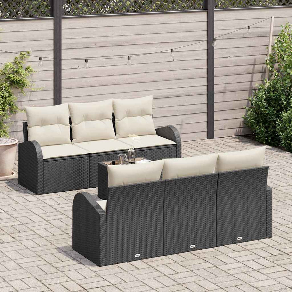 7 dalių sodo sofa su pagalvėlėmis, juoda, iš poli ratanas