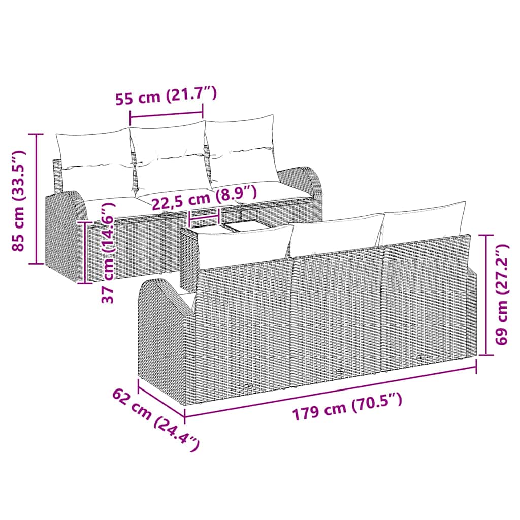 7 dalių sodo sofa su pagalvėlėmis, juoda, iš poli ratanas