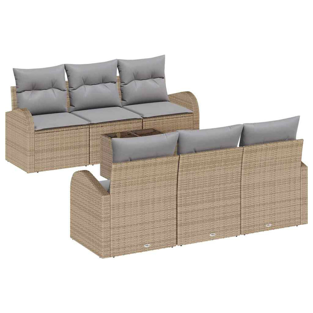 7-Piece Garden Sofa Set with Cushions, Beige Poly Rattan
