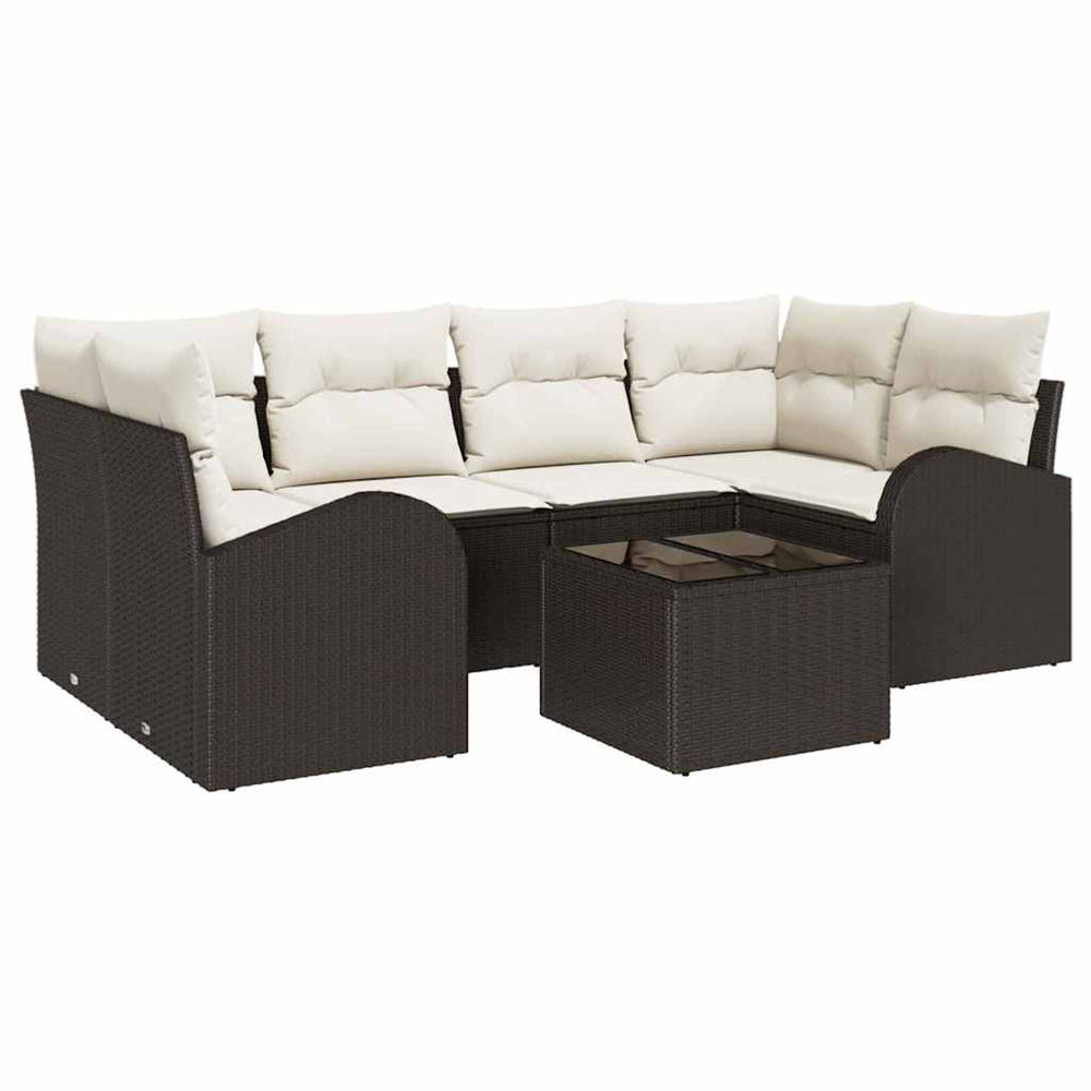 7 dalių sodo sofa su pagalvėlėmis, ruda, poli ratanas