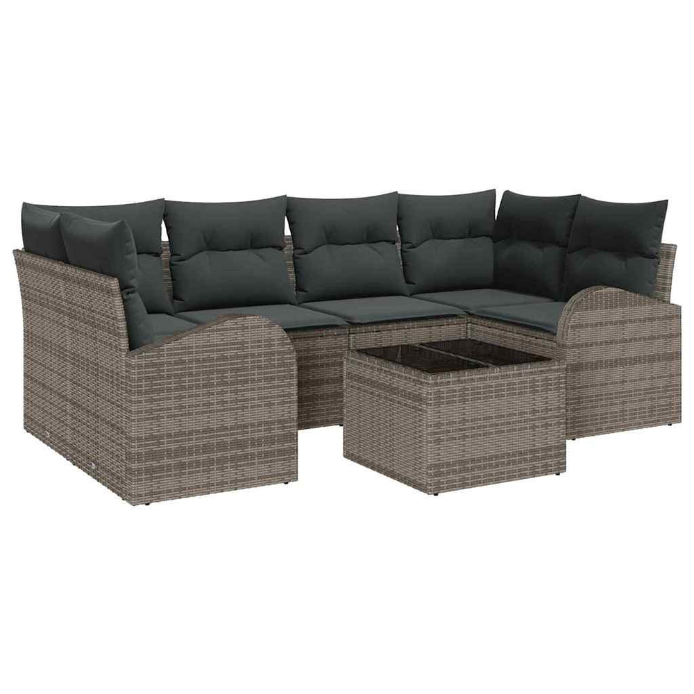 7 dalių sodo sofa su pagalvėlėm, pilkas poli ratanas.