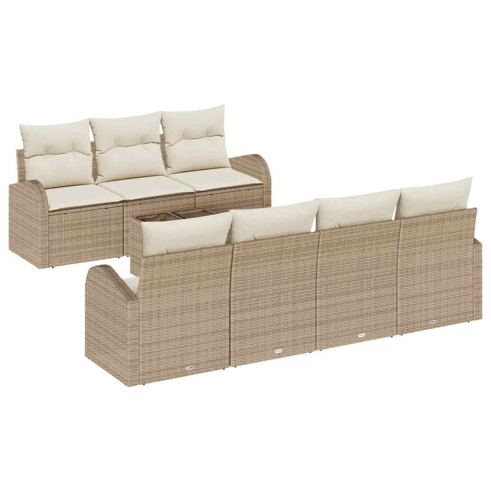 8-piece garden sofa set with cushions, sand color, poly rattan