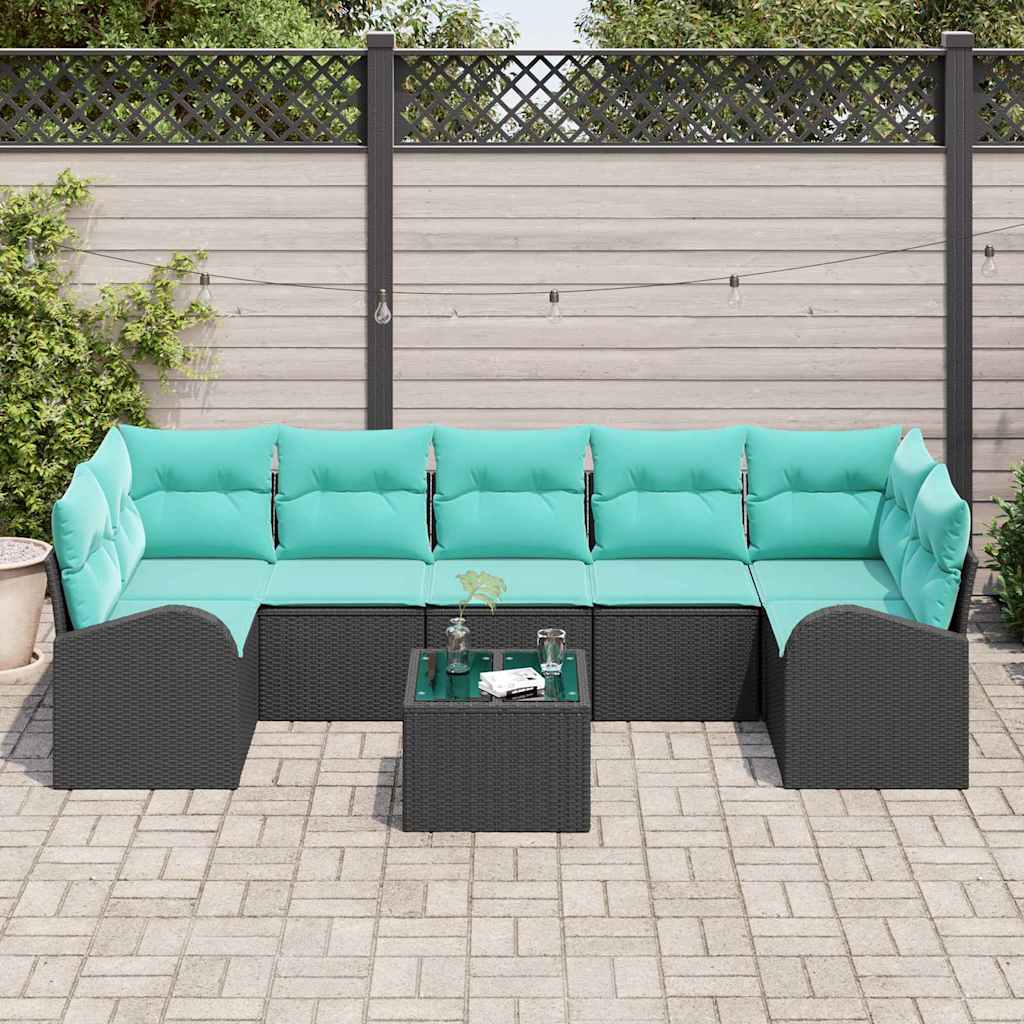 Sodo Sofų Rinkinys su pagalve 8 pcs Juoda ir turkio poliratanas