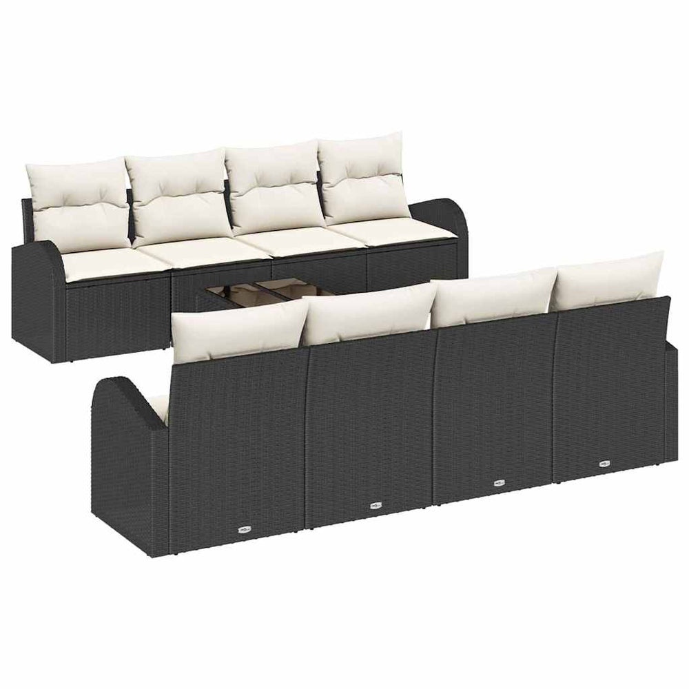 9-piece garden sofa set with cushions, black poly rattan