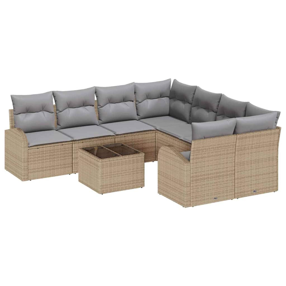 9-piece garden sofa set with cushions, sand poly rattan