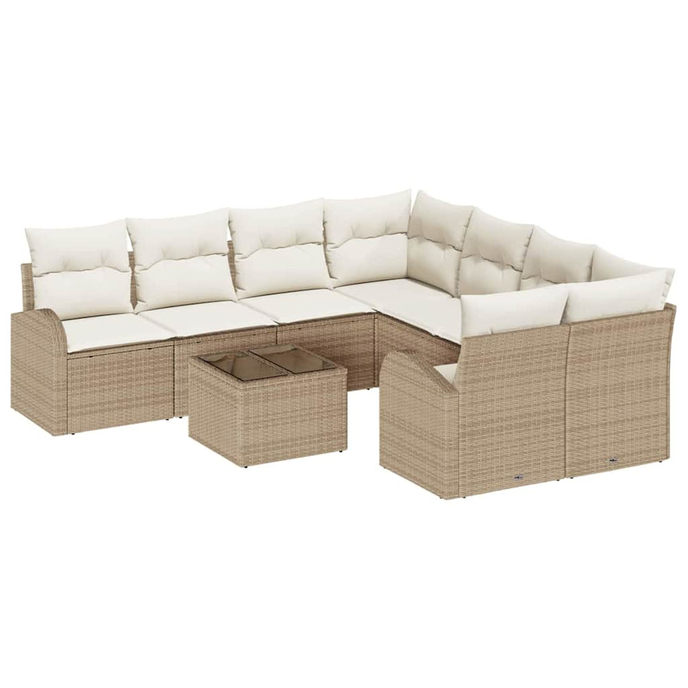 9-piece Garden Sofa Set with Cushions, Sand Poly Rattan