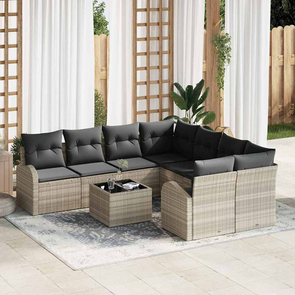 9 dalių sodinė sofa su pagalvėlėm šviesiai pilka