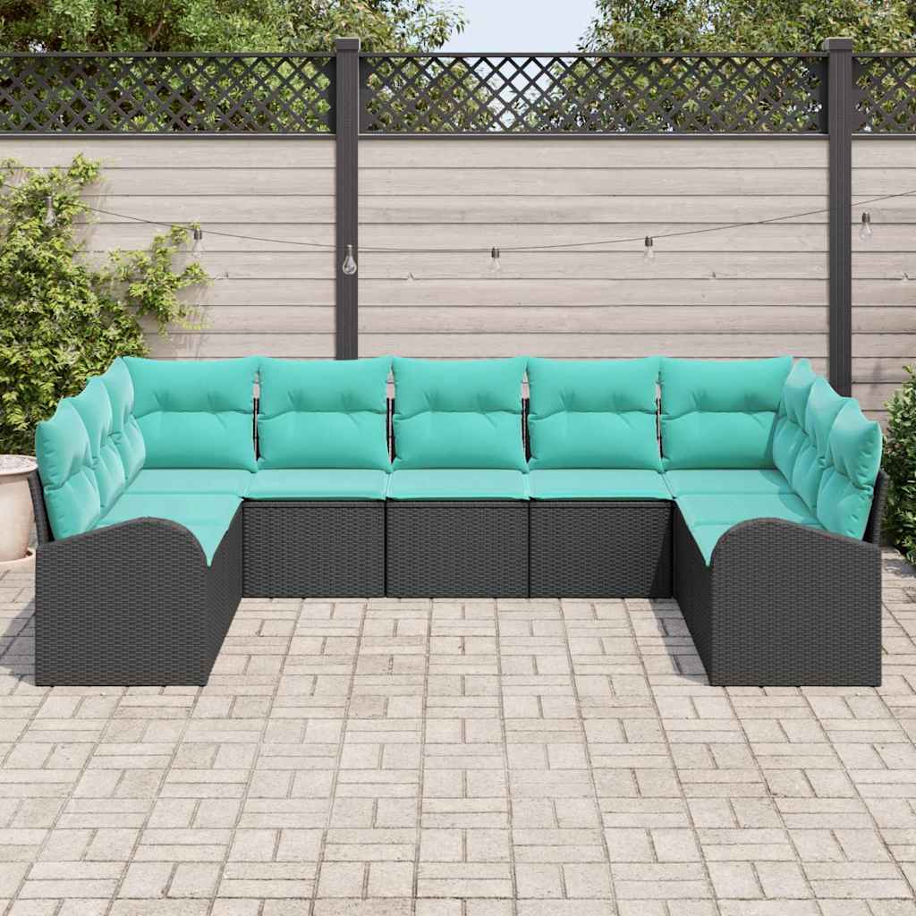 Sodo Sofų Rinkinys su pagalve 9 pcs Juoda ir turkio poliratanas