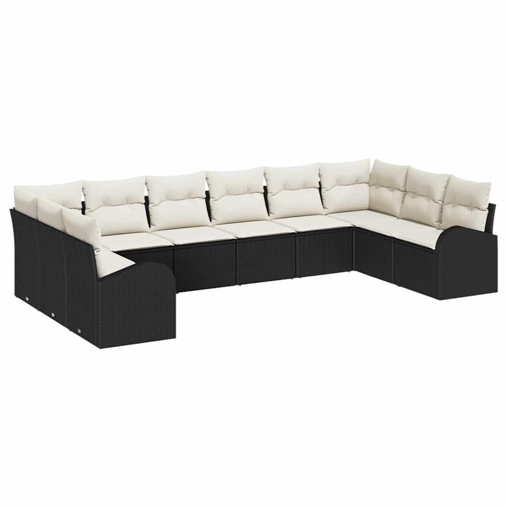 10-piece garden sofa set with black cushions