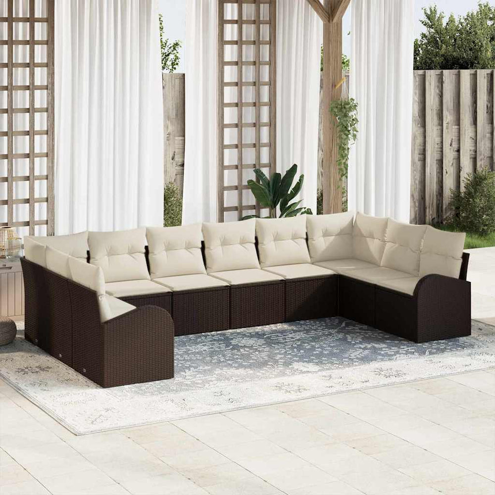 10 dalių sodinė sofa su pagalvėlėmis, ruda, polirataninė