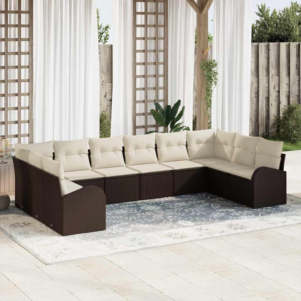 10 dalių sodinė sofa su pagalvėlėmis, ruda, polirataninė