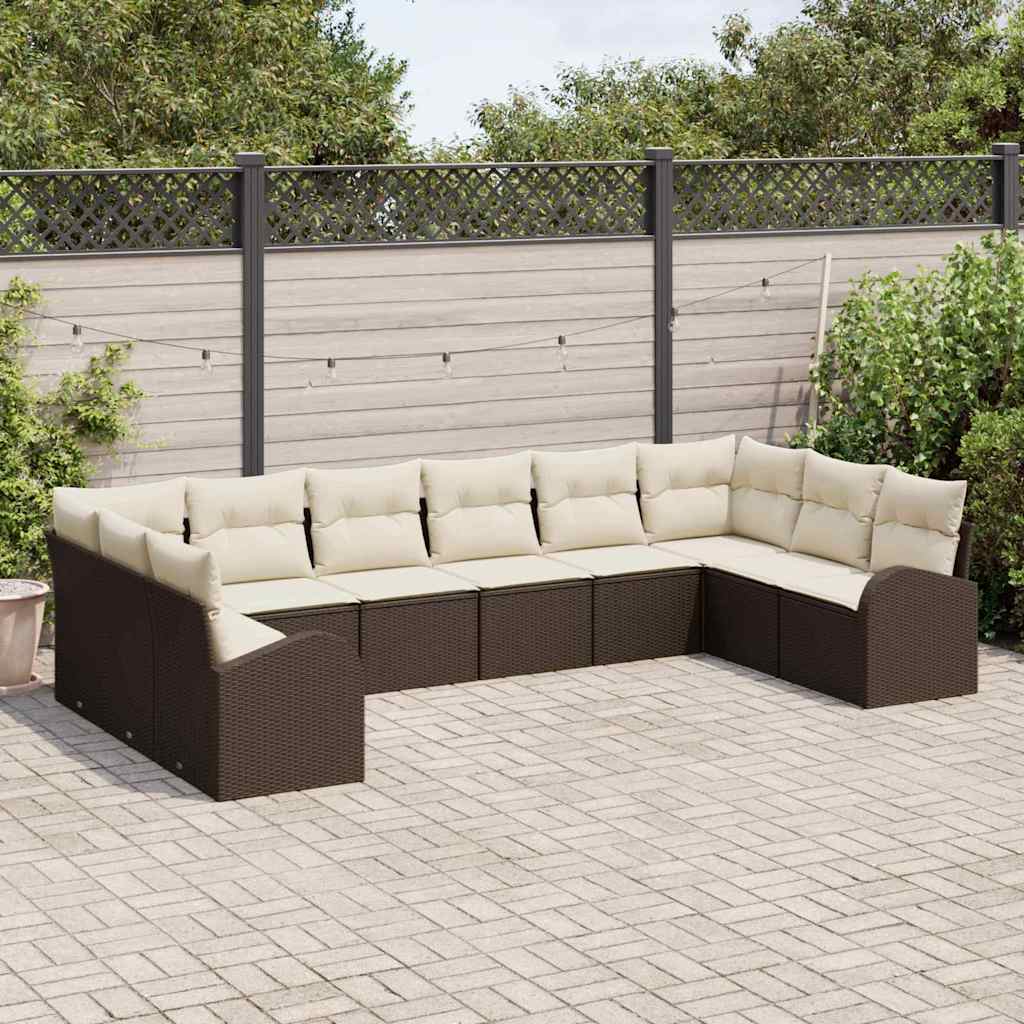10 dalių sodinė sofa su pagalvėlėmis, ruda, polirataninė