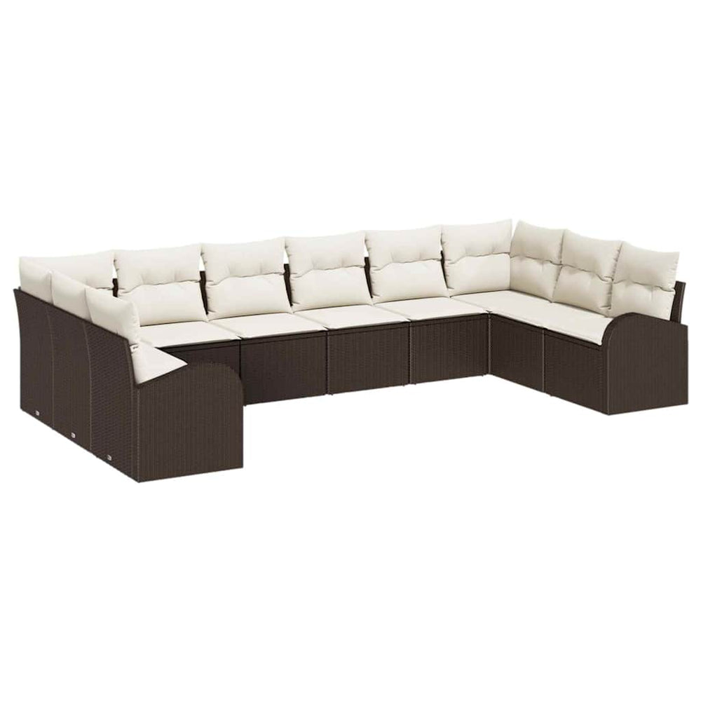 10-piece garden sofa set with cushions, brown, poly rattan