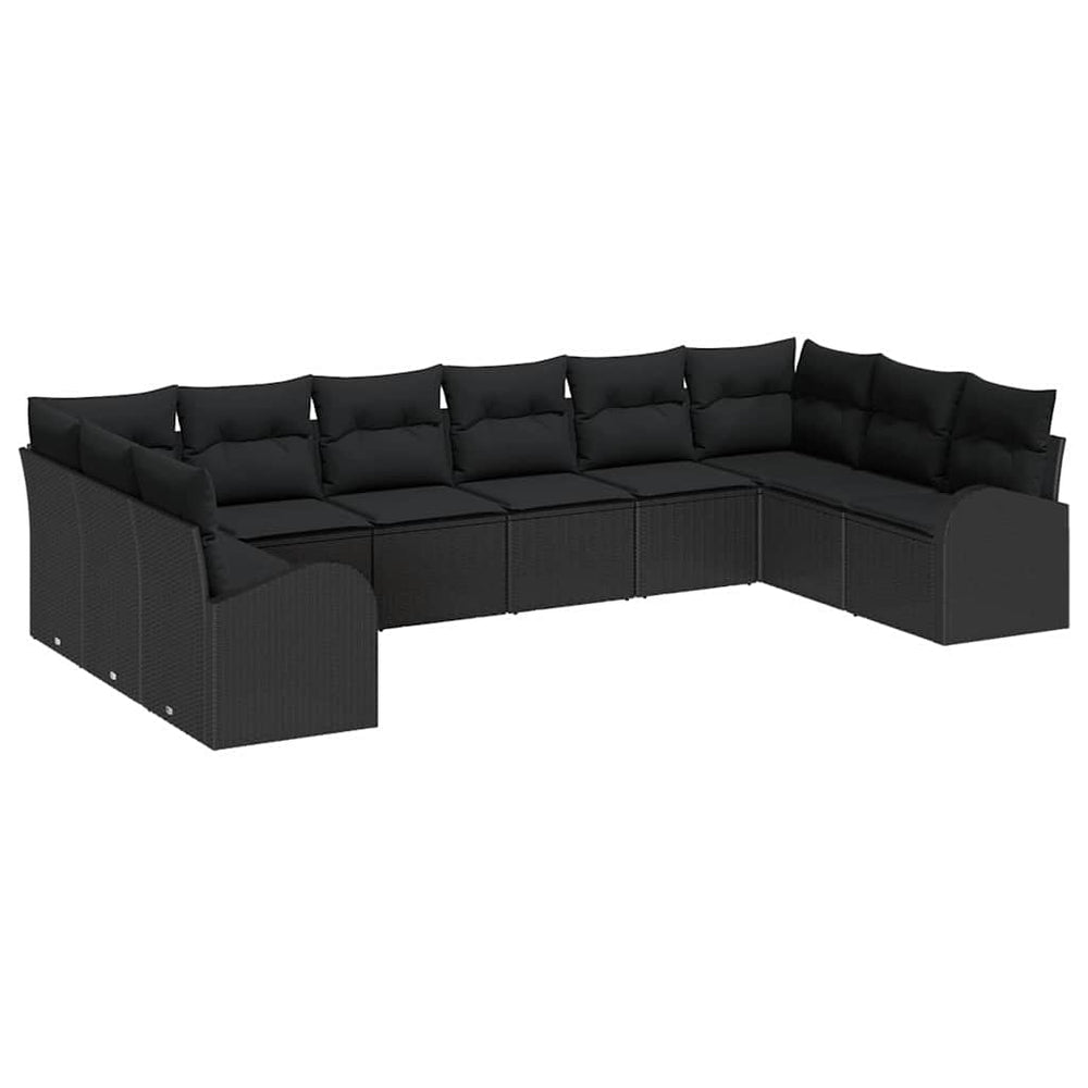 10-piece garden sofa set with black cushions