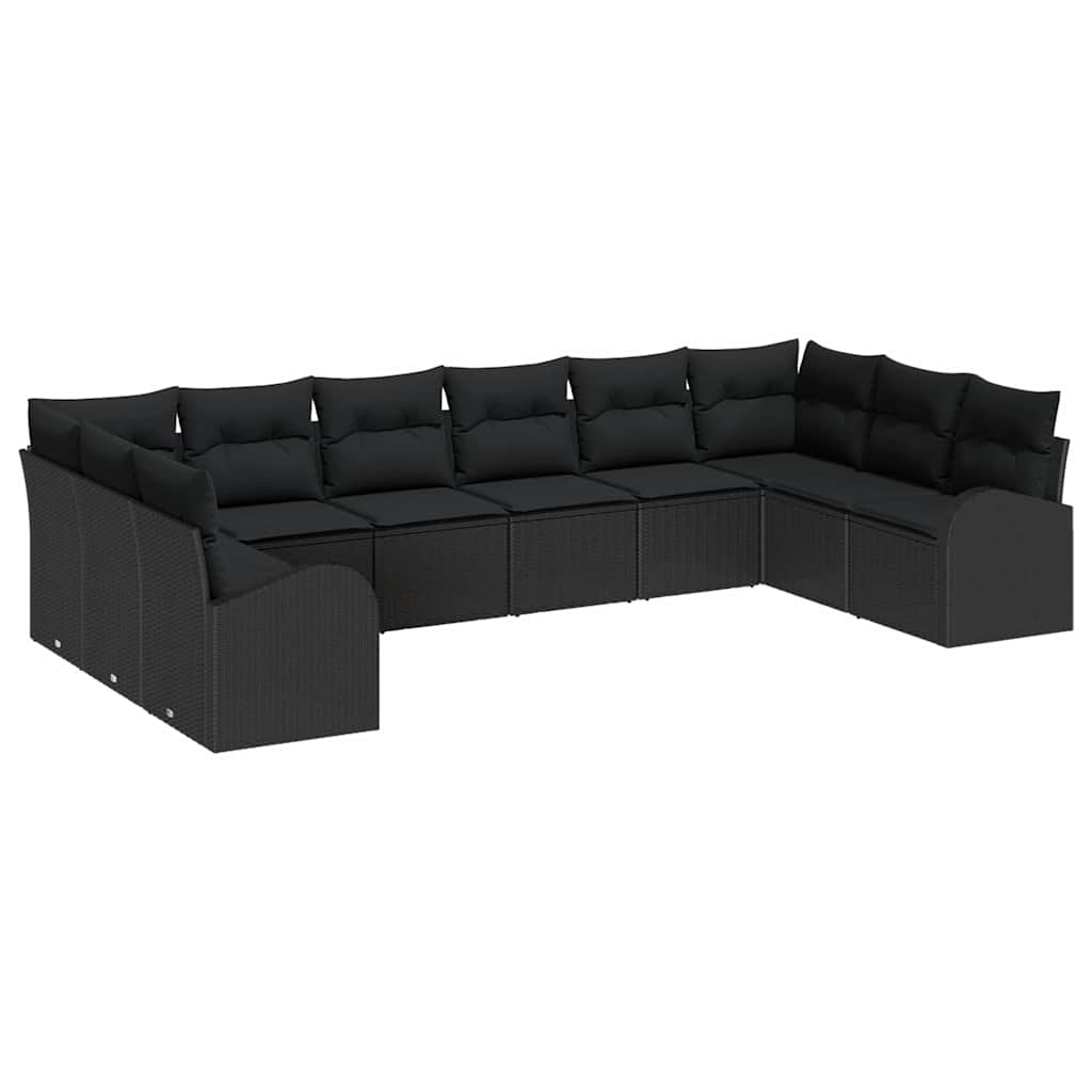 10-piece garden sofa set with black cushions
