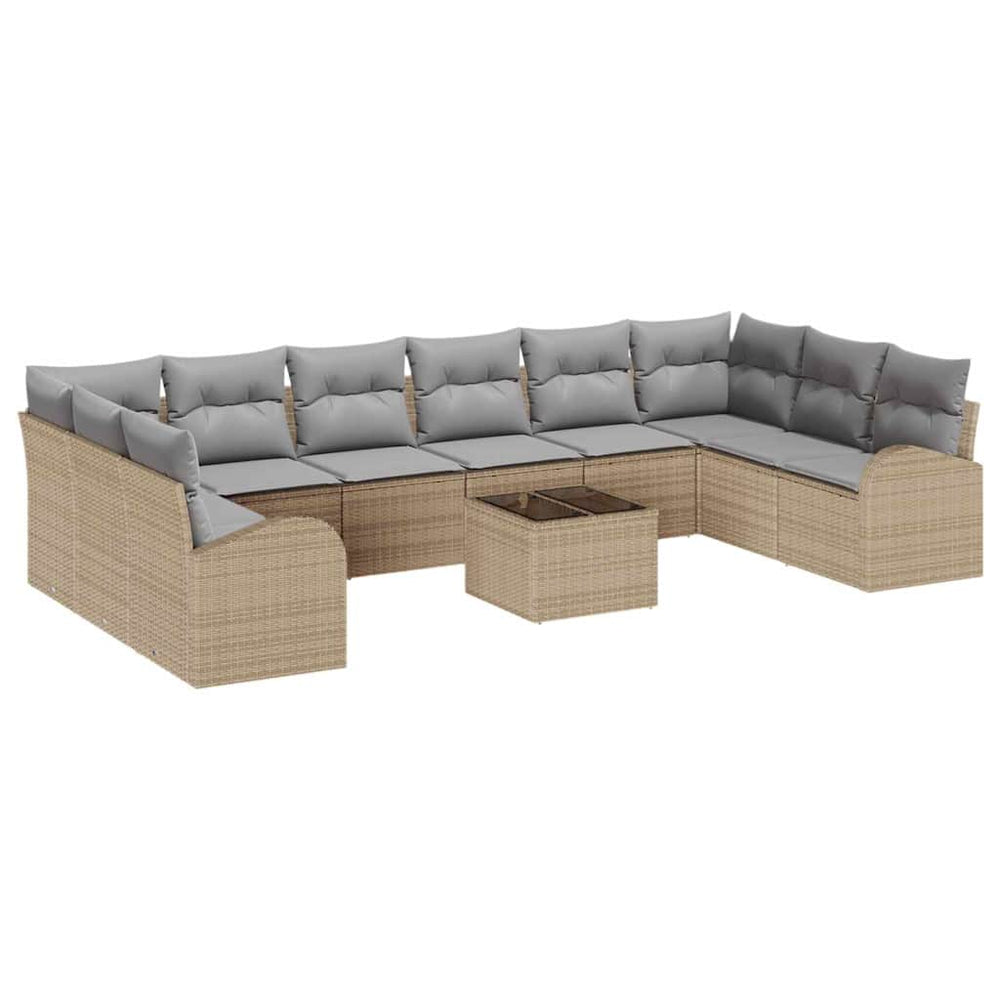 11-piece garden sofa set with cushions black poly rattan.