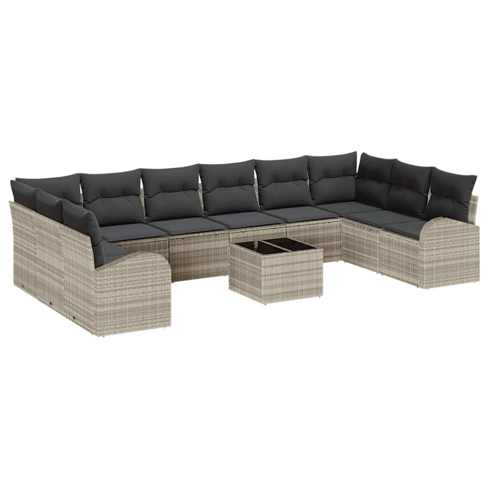 11-piece garden sofa set with cushions, grey, made of poly rattan.