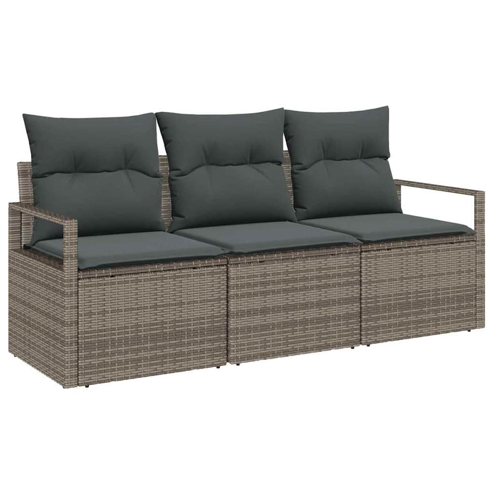 3-piece sofa set with cushions, grey poly rattan