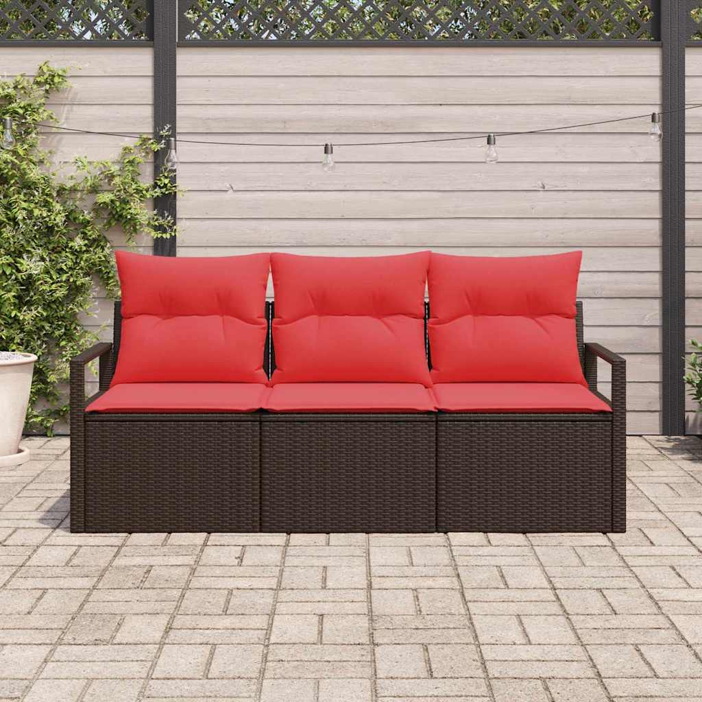 Sodo Sofų Rinkinys su pagalve 3 pcs Ruda ir raudona poliratanas