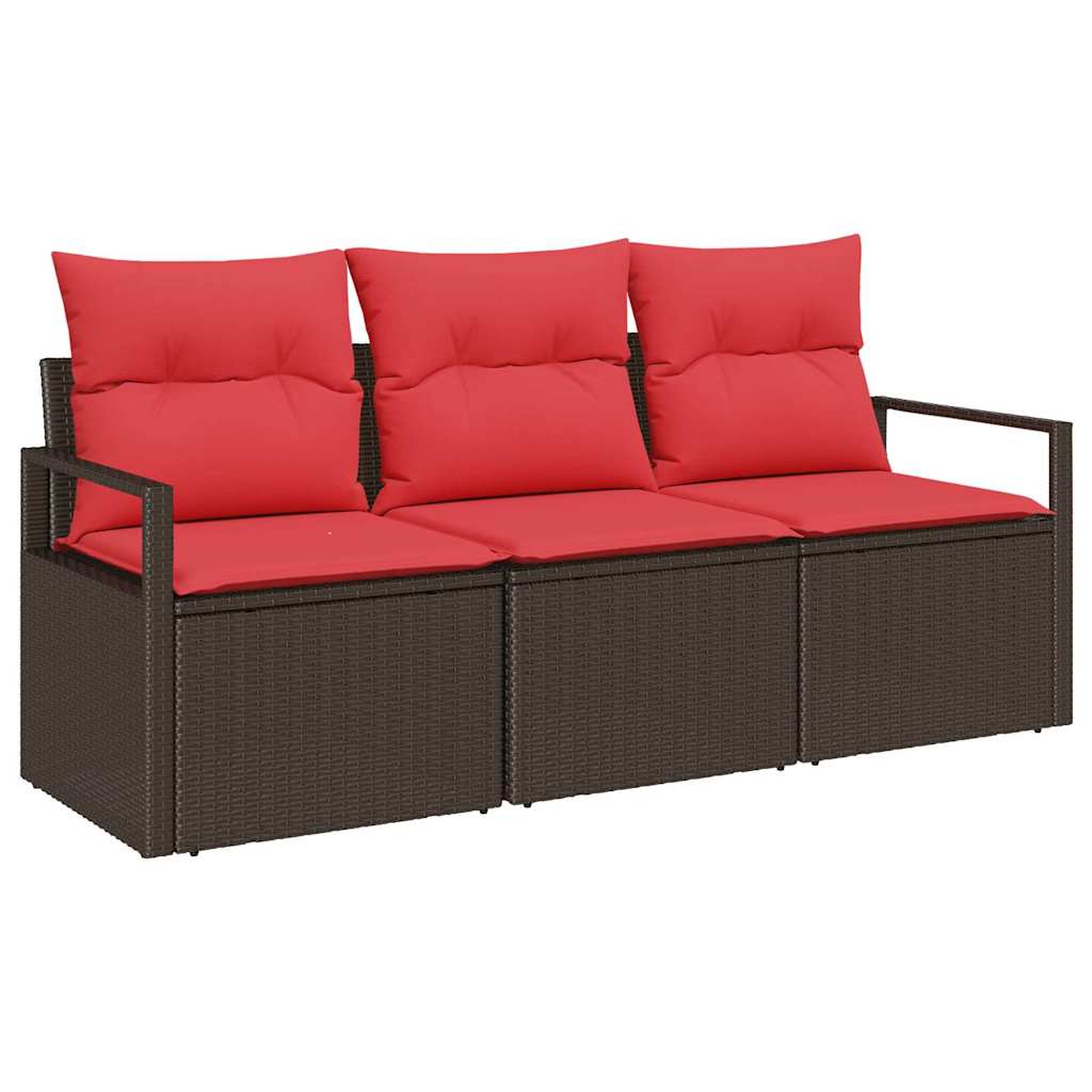 Sodo Sofų Rinkinys su pagalve 3 pcs Ruda ir raudona poliratanas