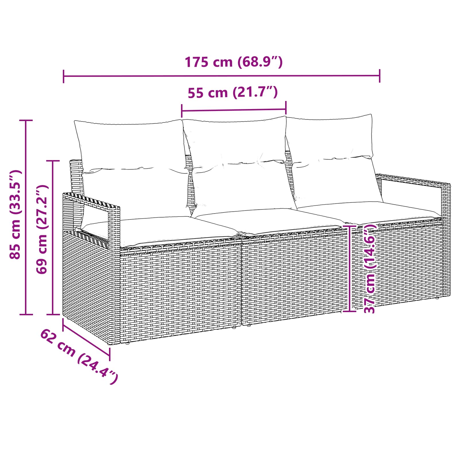 Sodo Sofų Rinkinys su pagalve 3 pcs Ruda ir raudona poliratanas