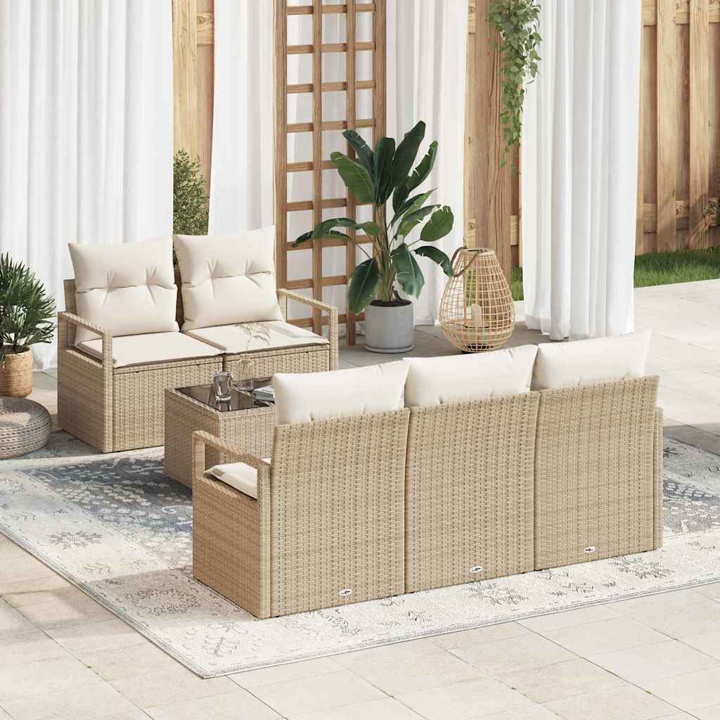 6 dalių sodo sofa komplektas su pagalvėlėmis, smėlio spalvos, poliratanas