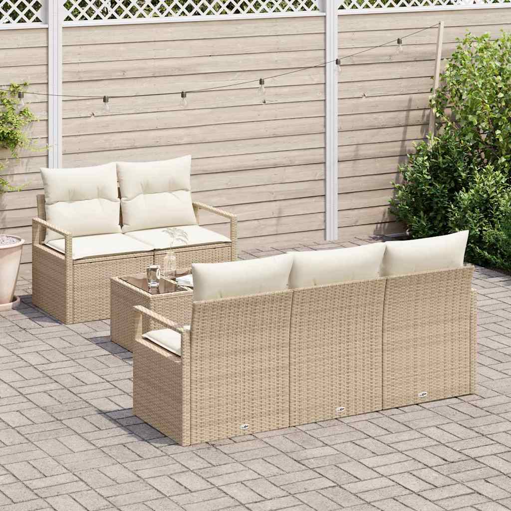 6 dalių sodo sofa komplektas su pagalvėlėmis, smėlio spalvos, poliratanas