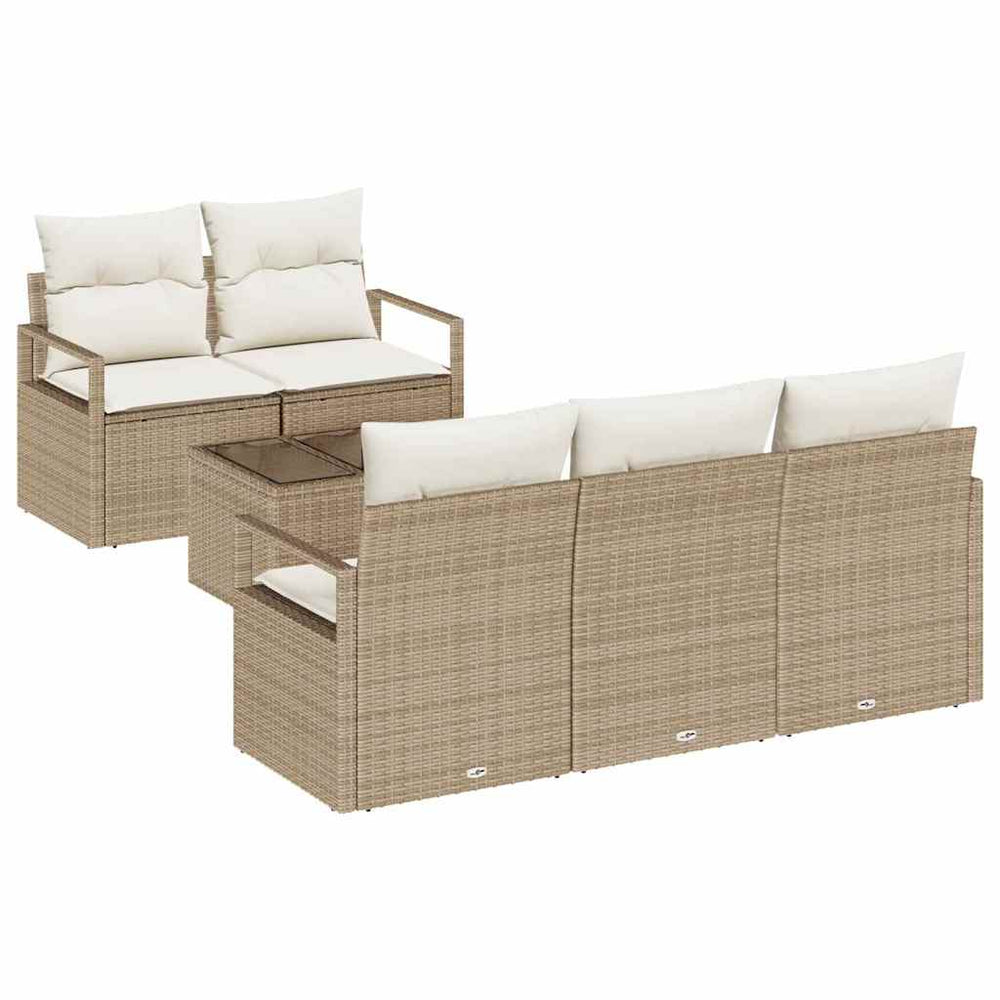 6 dalių sodo sofa komplektas su pagalvėlėmis, smėlio spalvos, poliratanas