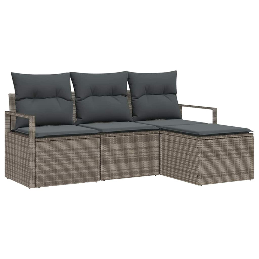 4-piece garden sofa set with cushions, grey poly rattan