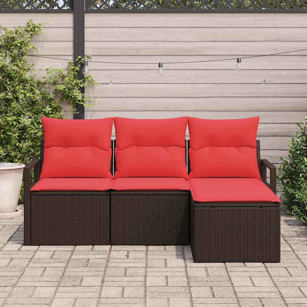 Sofos komplektas su pagalve 4 pcs Ruda ir raudona poliratanas