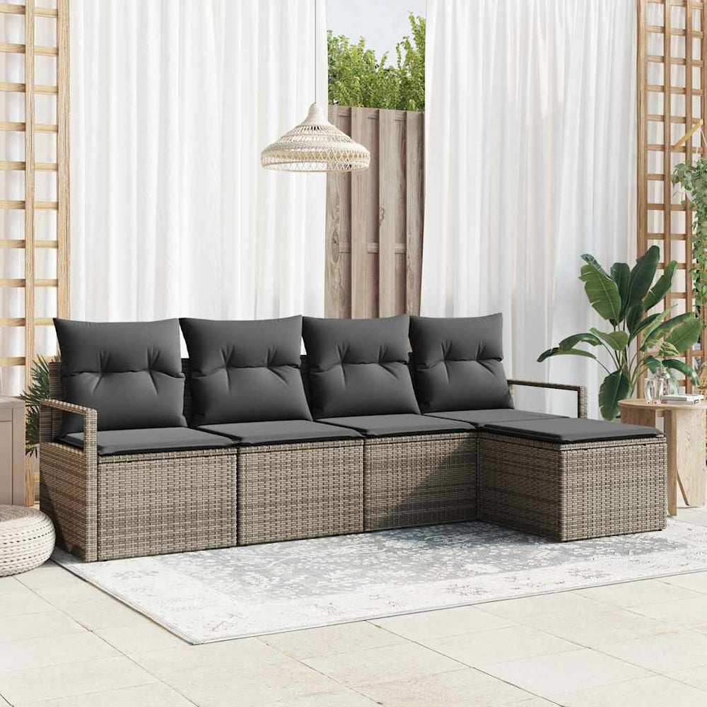 5 dalių sodo sofa komplektas su pagalvėm, pilkas poli ratanas