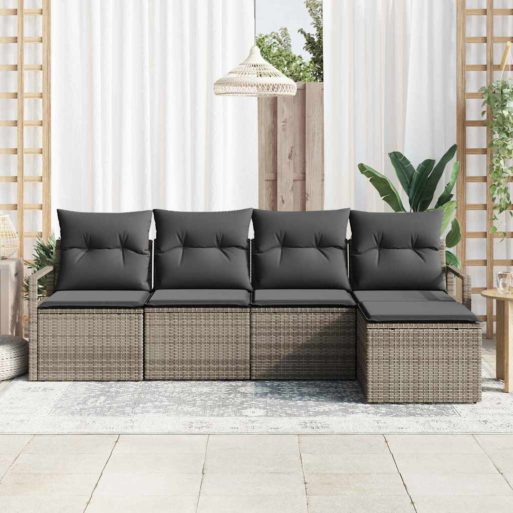 5 dalių sodo sofa komplektas su pagalvėm, pilkas poli ratanas