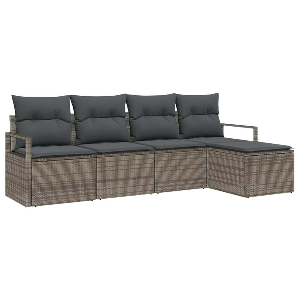 5 dalių sodo sofa komplektas su pagalvėm, pilkas poli ratanas