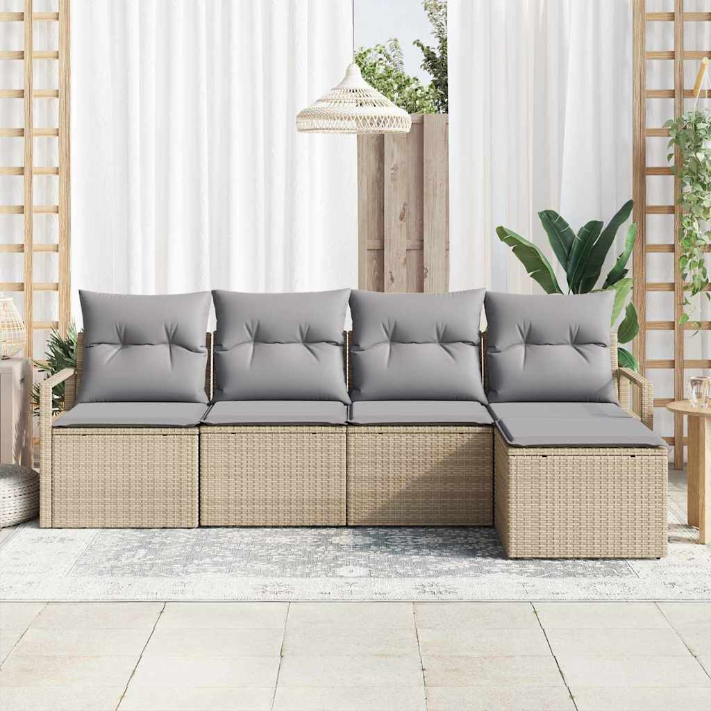 5 dalių sodas sofa rinkinys su pagalvėlėmis smėlio spalvos poli ratanas
