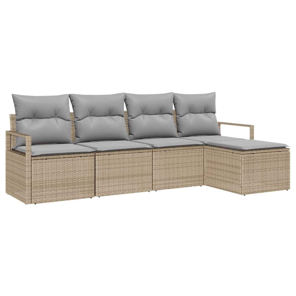 5 dalių sodas sofa rinkinys su pagalvėlėmis smėlio spalvos poli ratanas