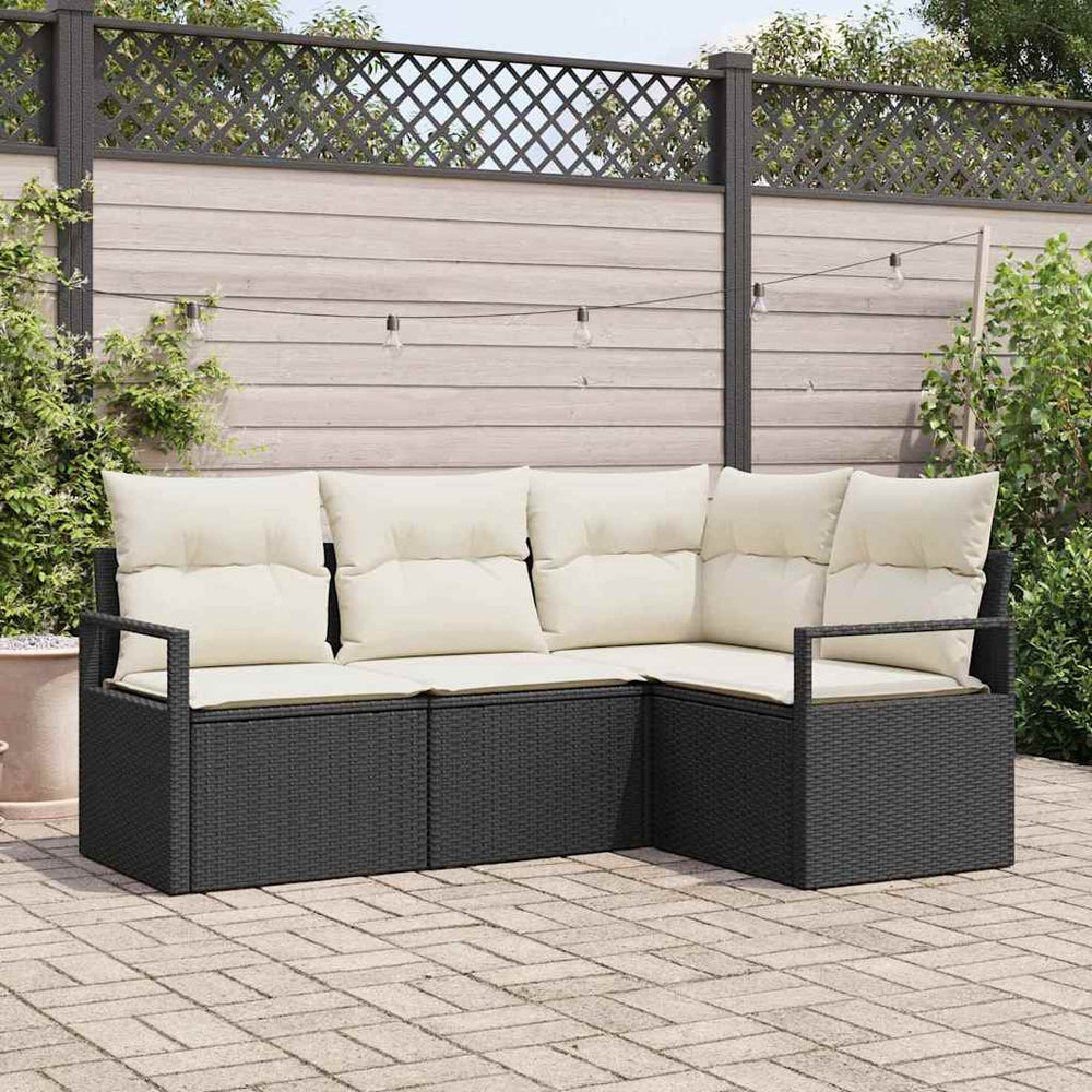 4 dalių sofa su pagalvėm juoda poli ratanui