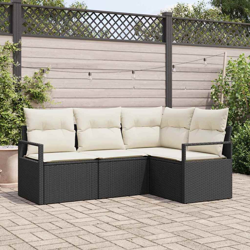 4 dalių sofa su pagalvėm juoda poli ratanui