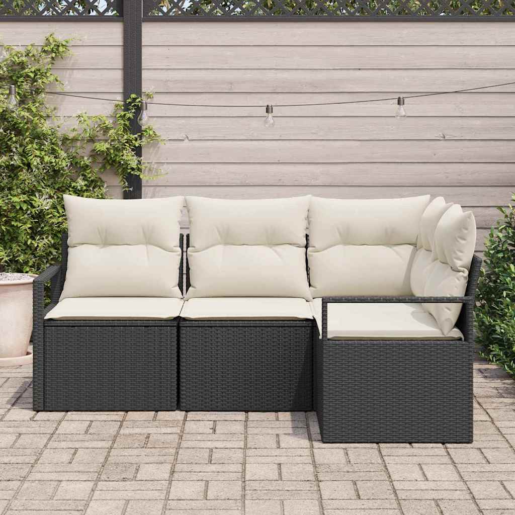 4 dalių sofa su pagalvėm juoda poli ratanui