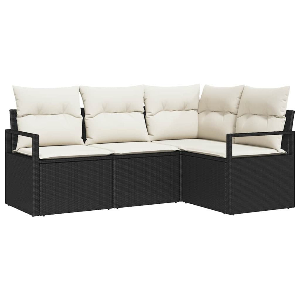 4 dalių sofa su pagalvėm juoda poli ratanui
